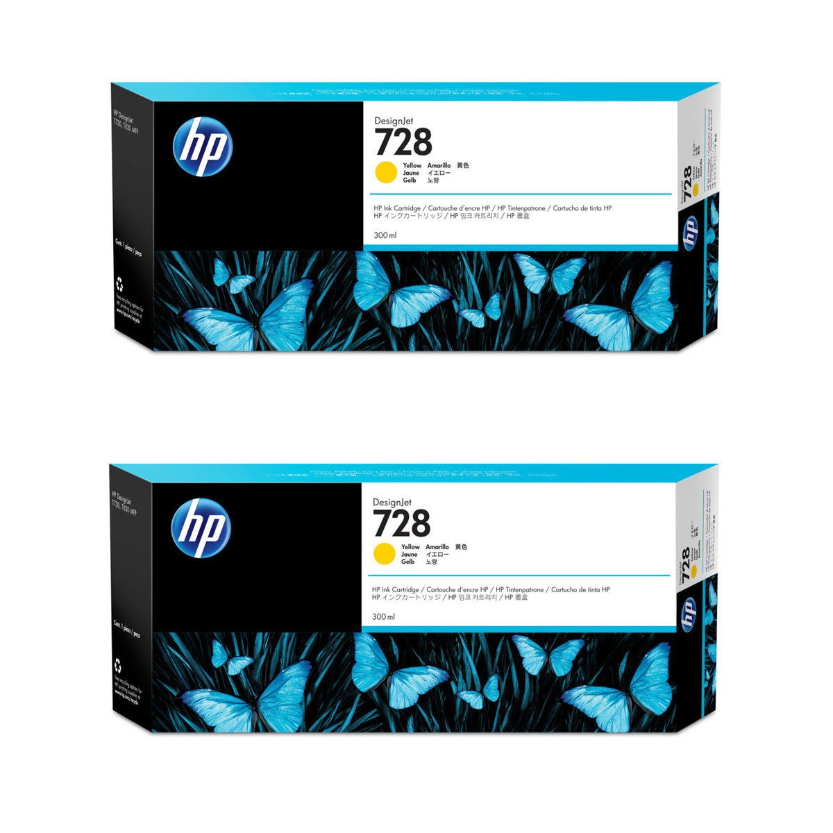 

HP 728 300ml Yellow Ink Cartridge for DesignJet T730 and T830 Printers, 2 Pack