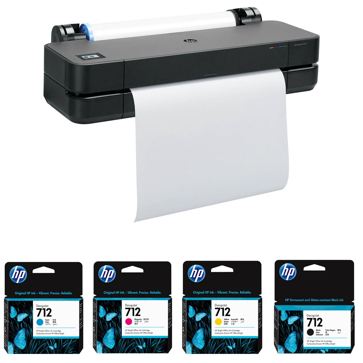 

HP DesignJet T210 Large Format Printer, 24", Bundle w/4x 712 Ink Cartridges