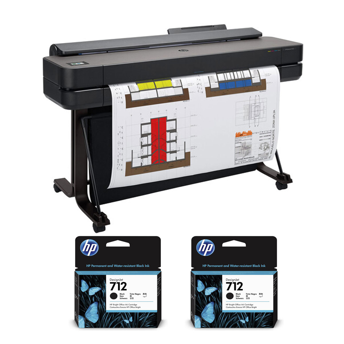 

HP DesignJet T650 Large Format Printer, 36" Inkjet, Bundle w/Black Ink Cartridge