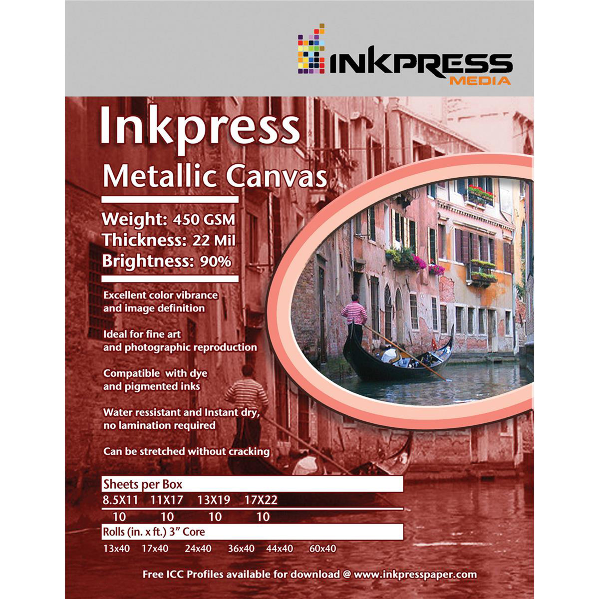 

Inkpress Media Metallic Canvas Inkjet Printer Paper, 17"x35', Roll