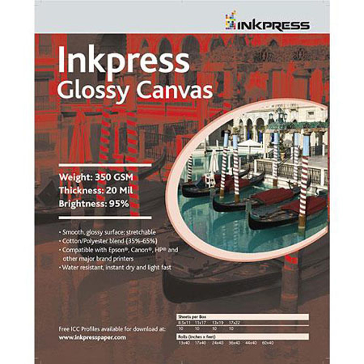 

Inkpress ACWG111750 Glossy Canvas, 11x17", 50 Sheets