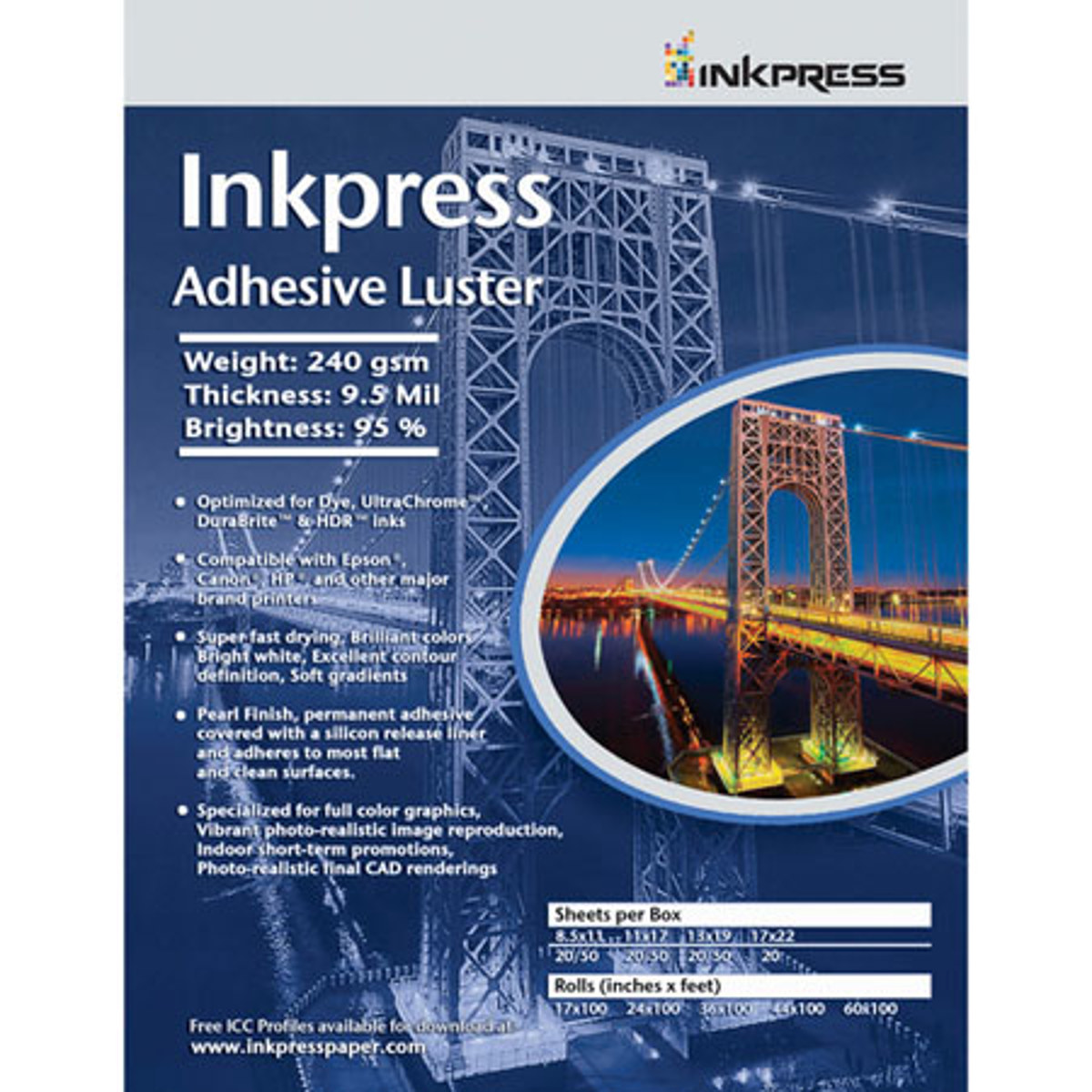 Image of Inkpress Adhesive Luster Inkjet Paper