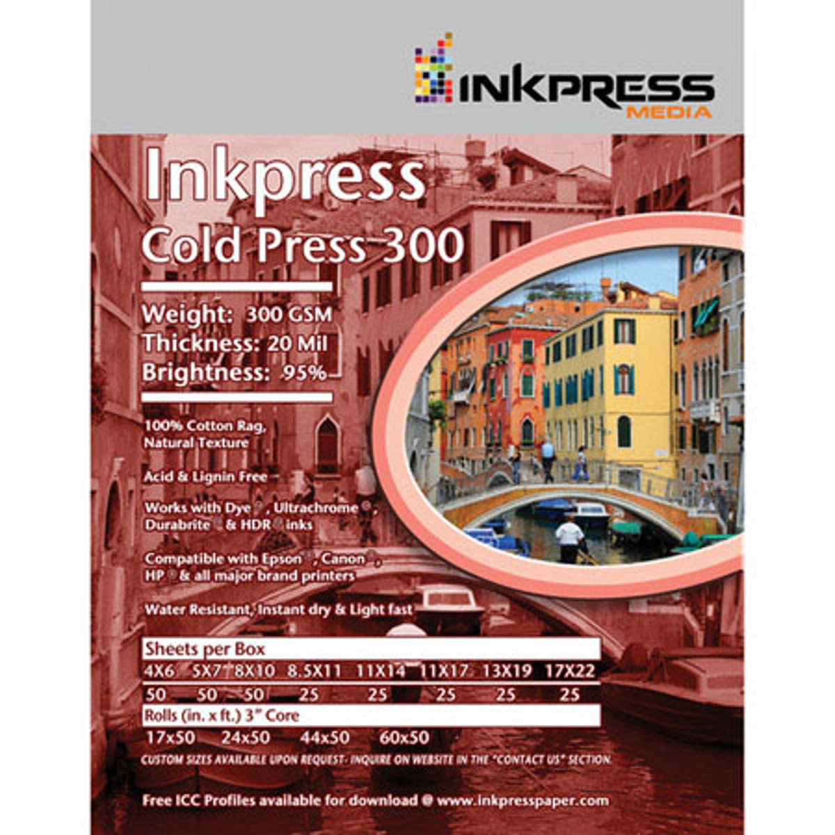 

Inkpress Cold Press 300 Matte Photo Paper (13x19"), 25 Sheets