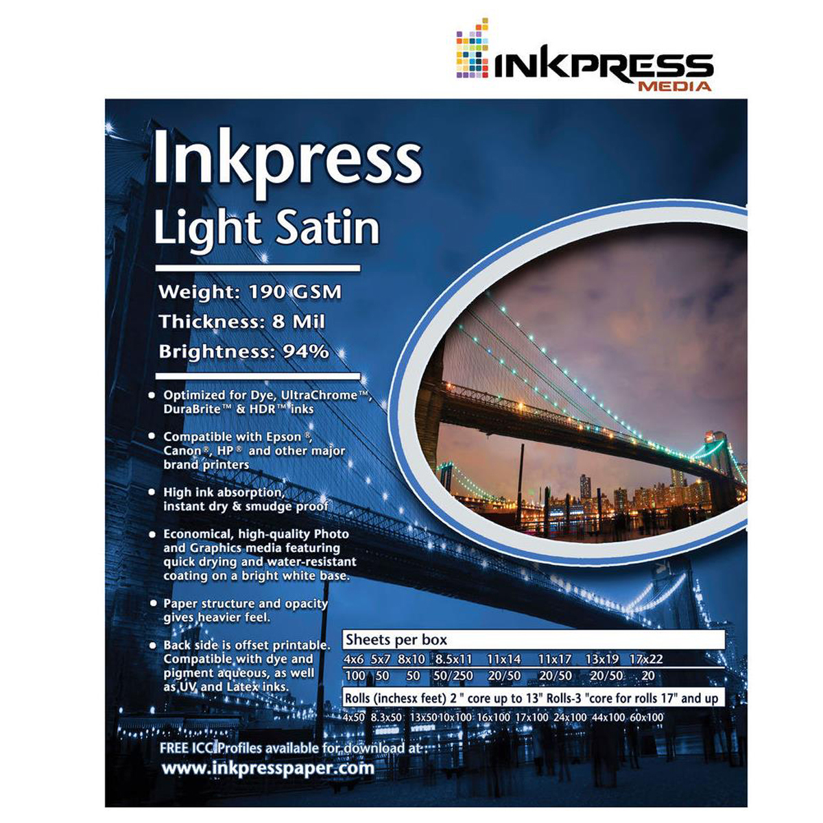 

Inkpress Light Satin Photo Paper(24"x100' Roll)