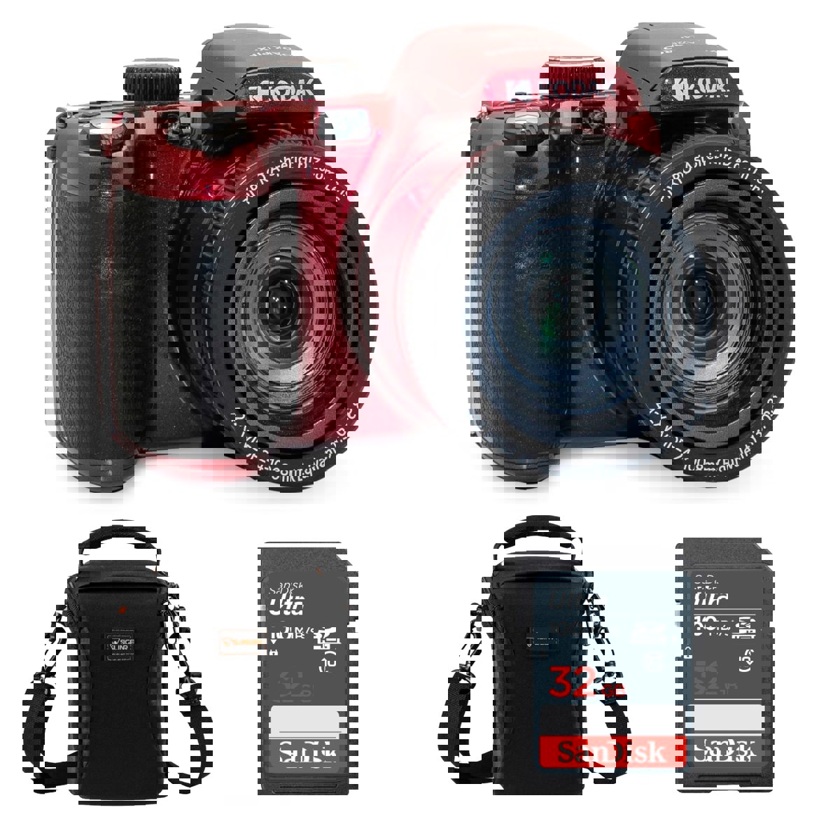 

Kodak PIXPRO AZ425 Astro Zoom 20MP FHD Digital Camera, Red, with 32GB Card & Bag
