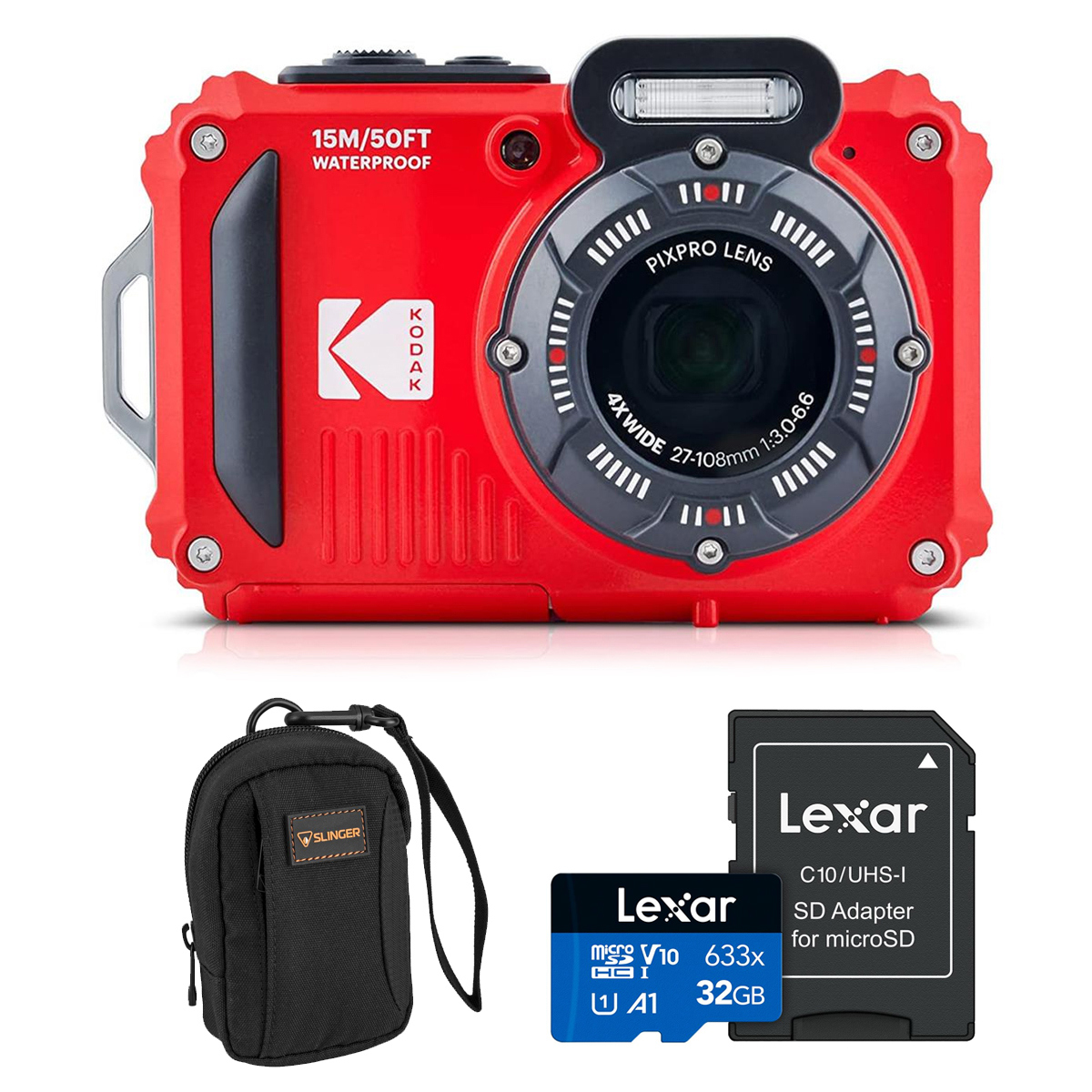 

Kodak PIXPRO WPZ2 16MP FHD Waterproof Rugged Digital Camera, Red, w/32GB Card