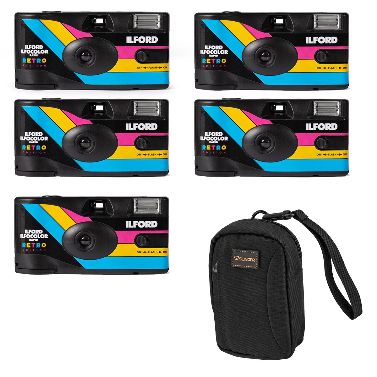 

Ilford ILFOCOLOR Rapid Retro Single Use Color Film Camera, Black, 5-Pack w/Bag