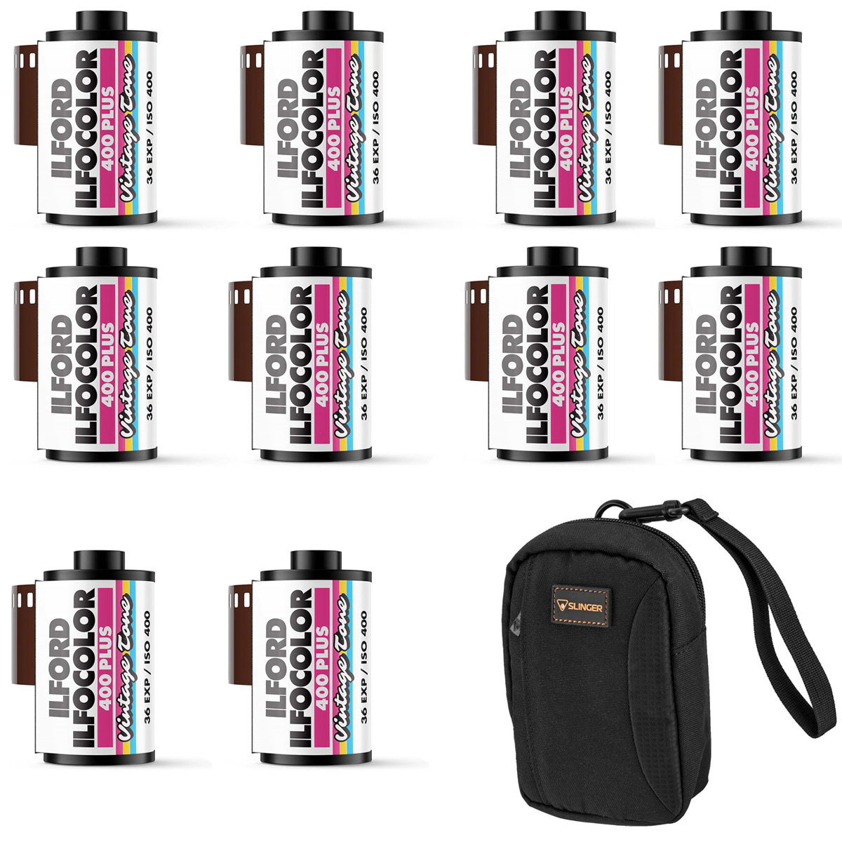 

Ilford ILFOCOLOR 400 Plus 35mm Vintage Tone Color Film, ISO 400, 10-Pack w/Bag