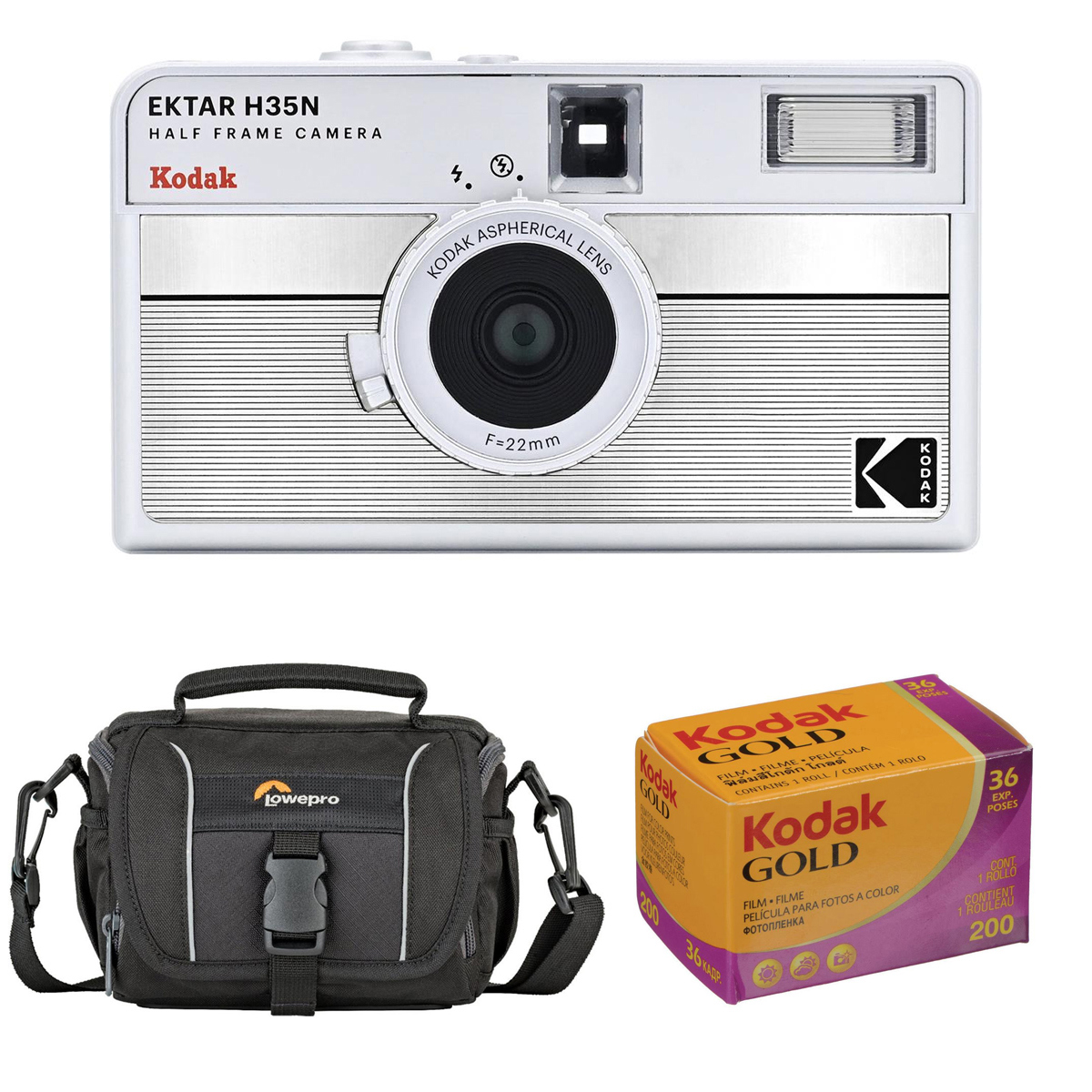 

Kodak EKTAR H35N Half Frame Film Camera, Striped Silver with Accessory Kit