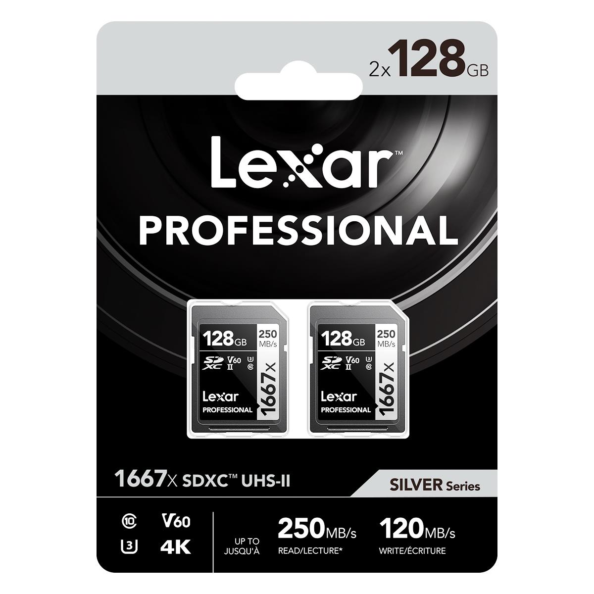 Lexar Professional 1667x 128GB SDXC UHS-II/U3 Memory Card, 2 Pack