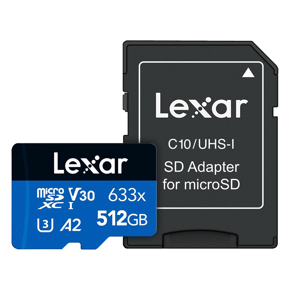 Высокопроизводительная карта памяти Lexar 512 ГБ 633x microSDXC UHS-I U3 с SD-адаптером