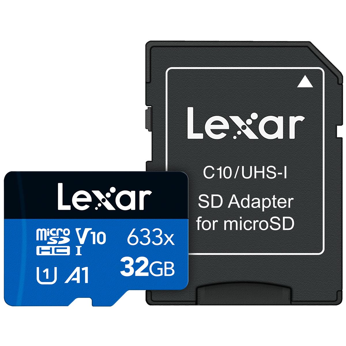 Высокопроизводительная карта памяти Lexar 32 ГБ 633x microSDHC UHS-I U1 с адаптером SD