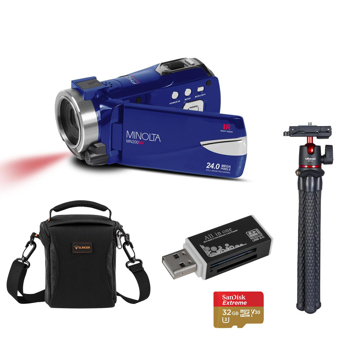 

Minolta MN200NV 24MP FHD Night Vision Camcorder, Blue with Accessories Kit