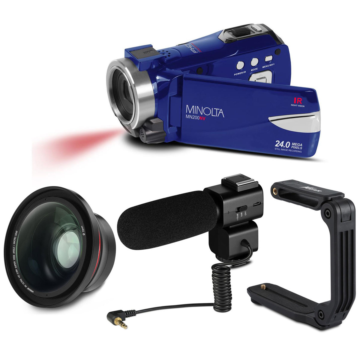 

Minolta MN200NV 24MP FHD Night Vision Camcorder, Blue, Premium Acc. Kit