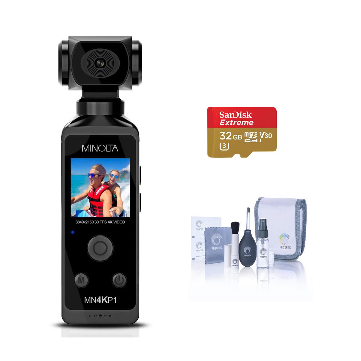 Minolta MN4KP1 4K Ultra HD Wi-Fi Pocket Camcorder, Black with Accessory Kit -  MN4KP1-BK FA
