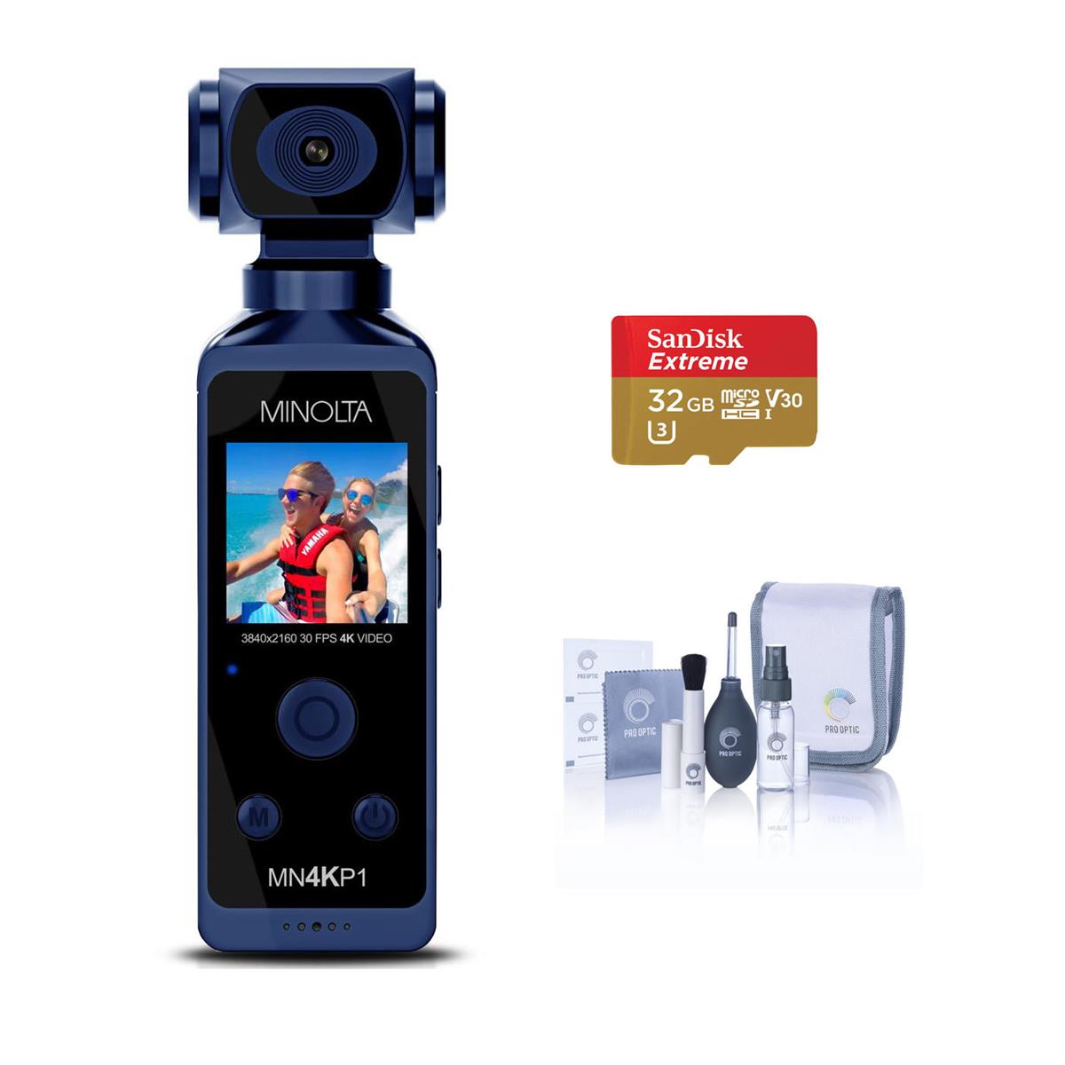 Minolta MN4KP1 4K Ultra HD Wi-Fi Pocket Camcorder, Blue with Accessory Kit -  MN4KP1-BL FA