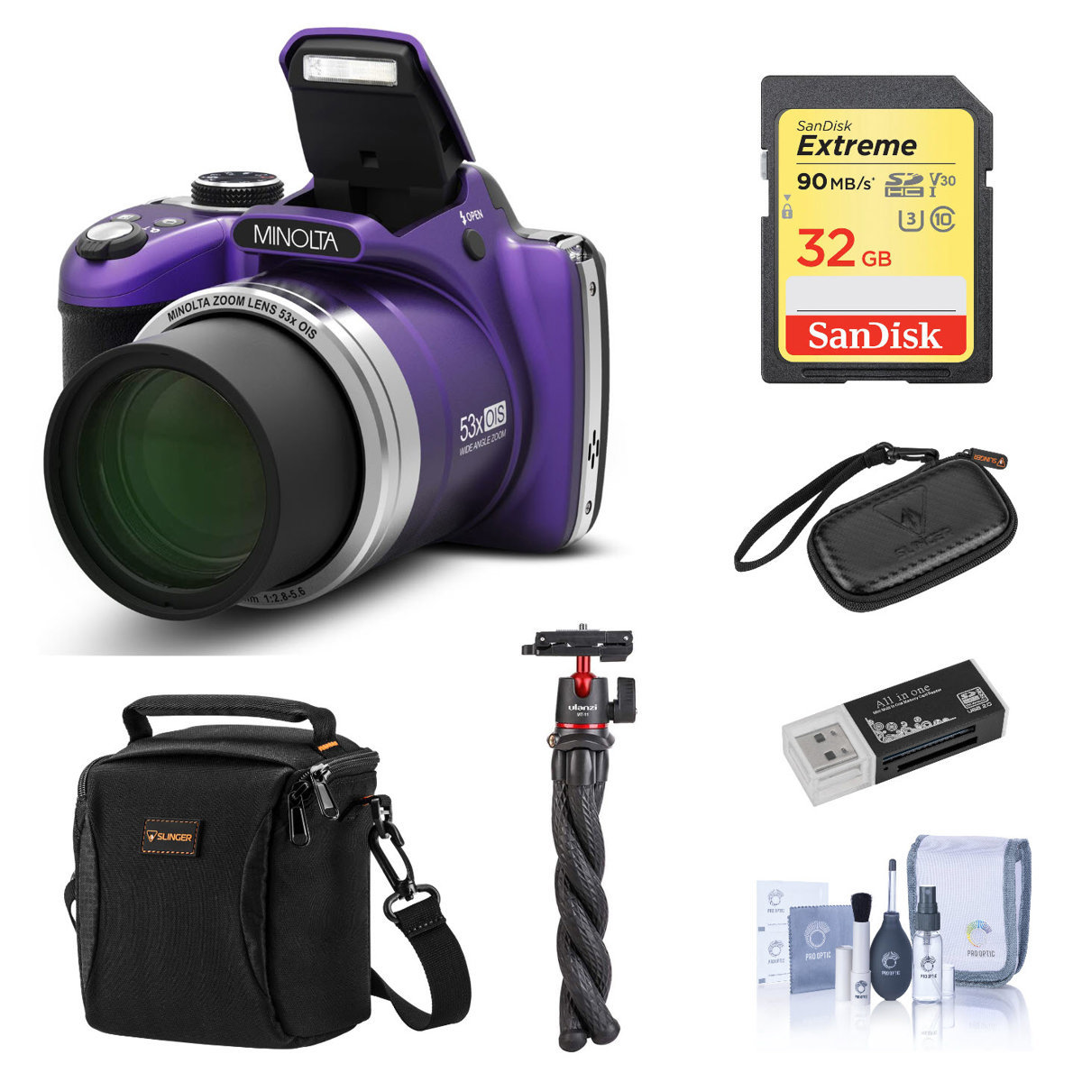 

Minolta MN53Z 16MP FHD Digital Camera, 53x Zoom, Purple with Accessories Kit