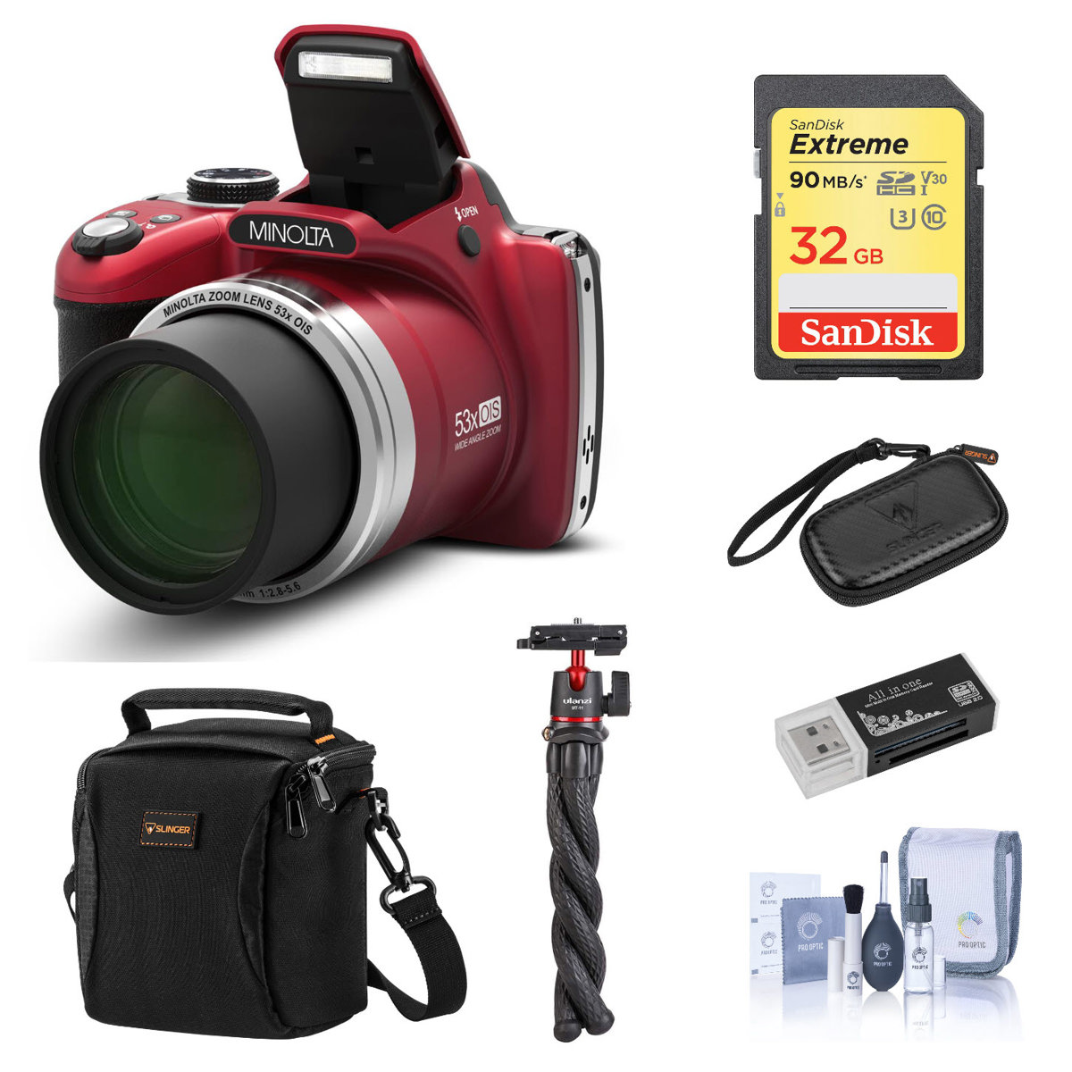 

Minolta MN53Z 16MP FHD Digital Camera, 53x Zoom, Red with Accessories Kit