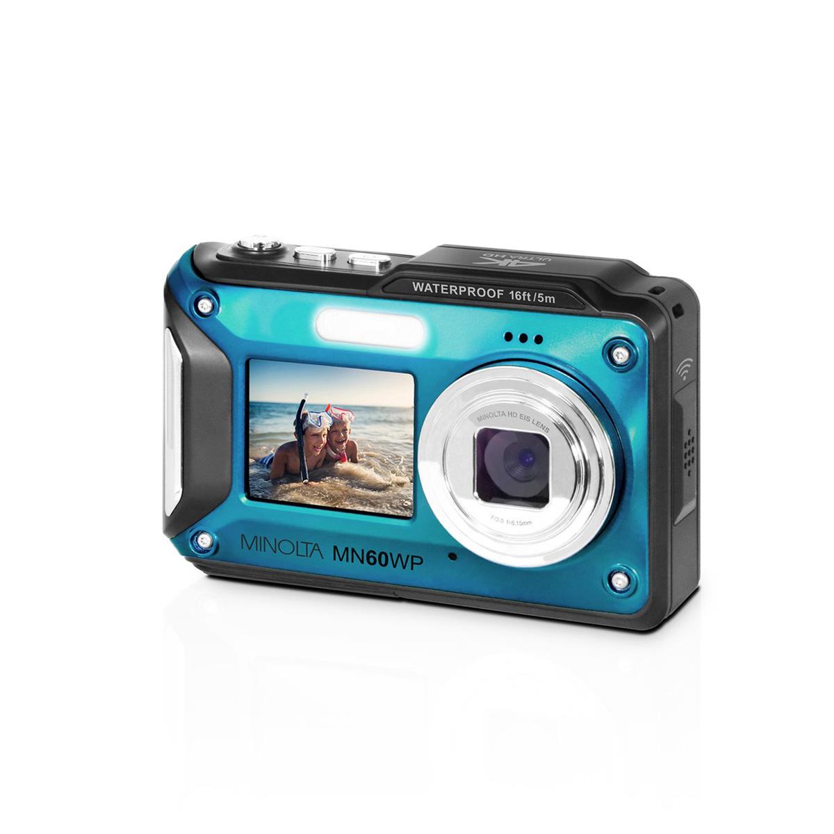 Image of Minolta MN60WP 48MP 4K Ultra HD Wi-Fi Dual LCD Screen Waterproof Digital Camera Blue