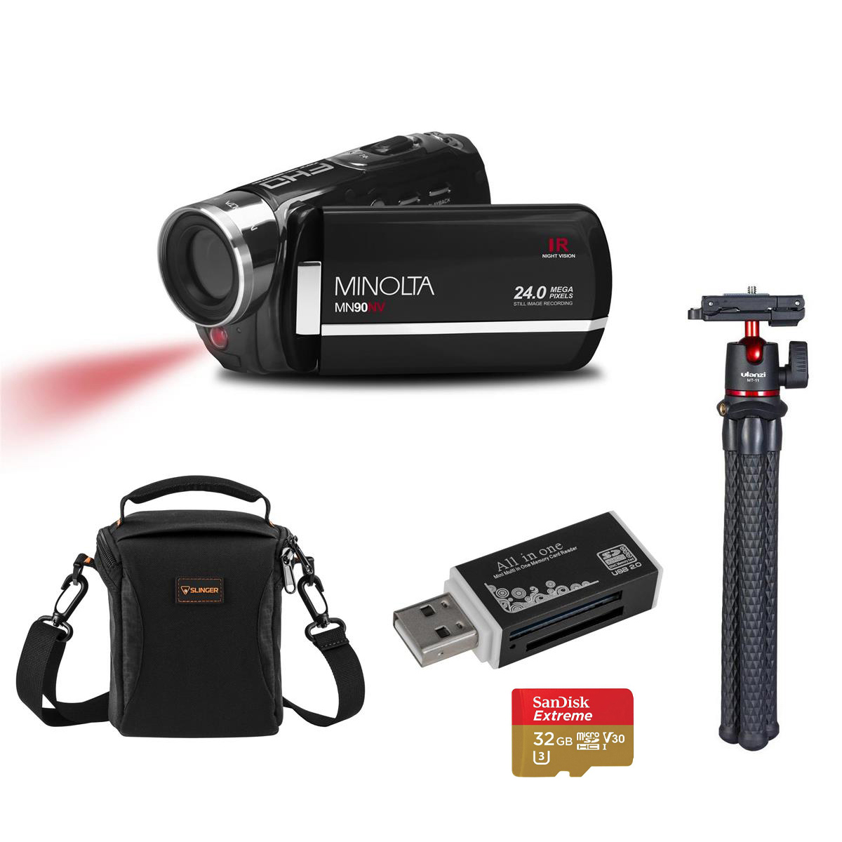 

Minolta MN90NV 24MP Full HD Night Vision Camcorder, Black with Accessories Kit