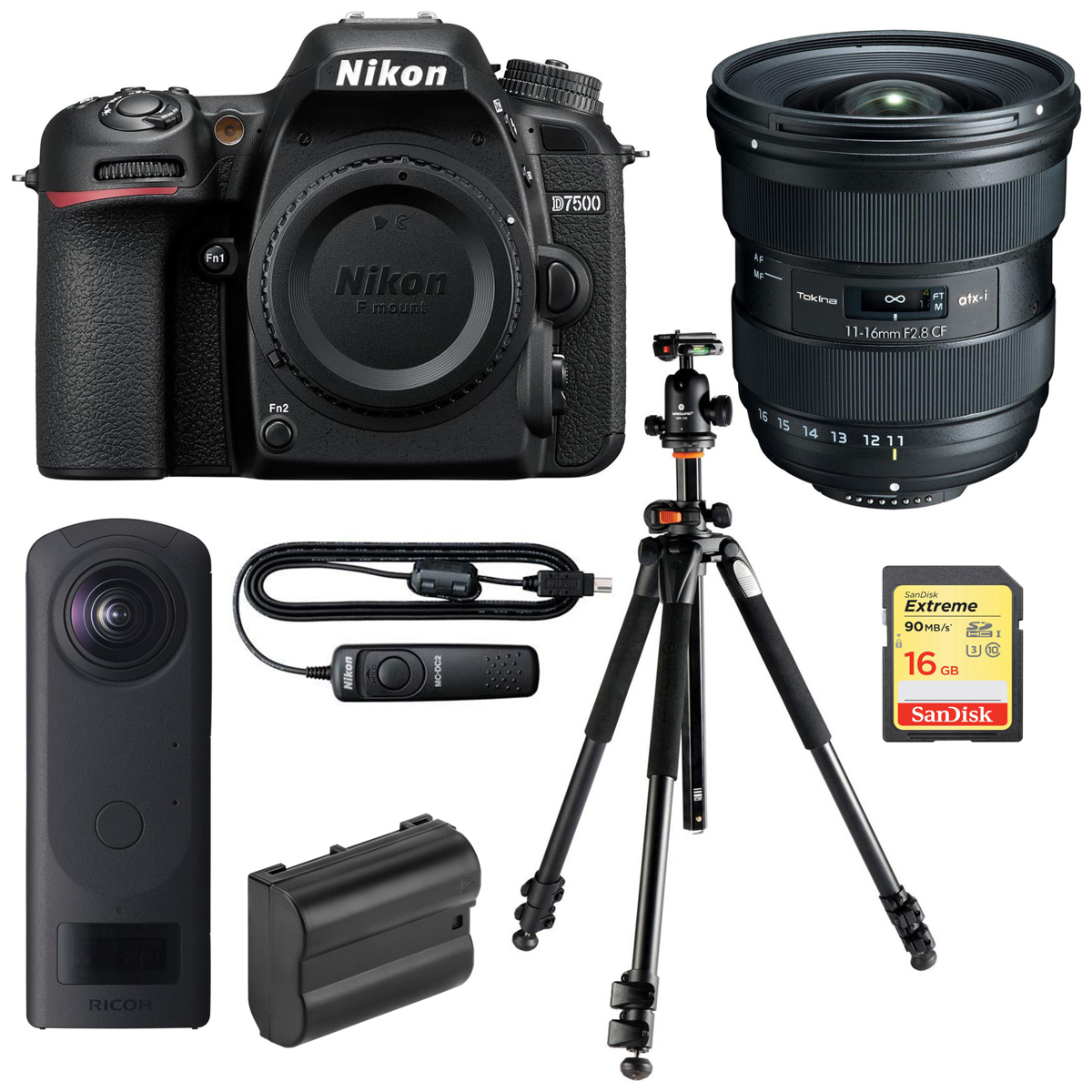 

Nikon D7500 DSLR Body Black W/Tokina 11-16mm f/2.8 F Lens/Ricoh Camera/ ACC KIT