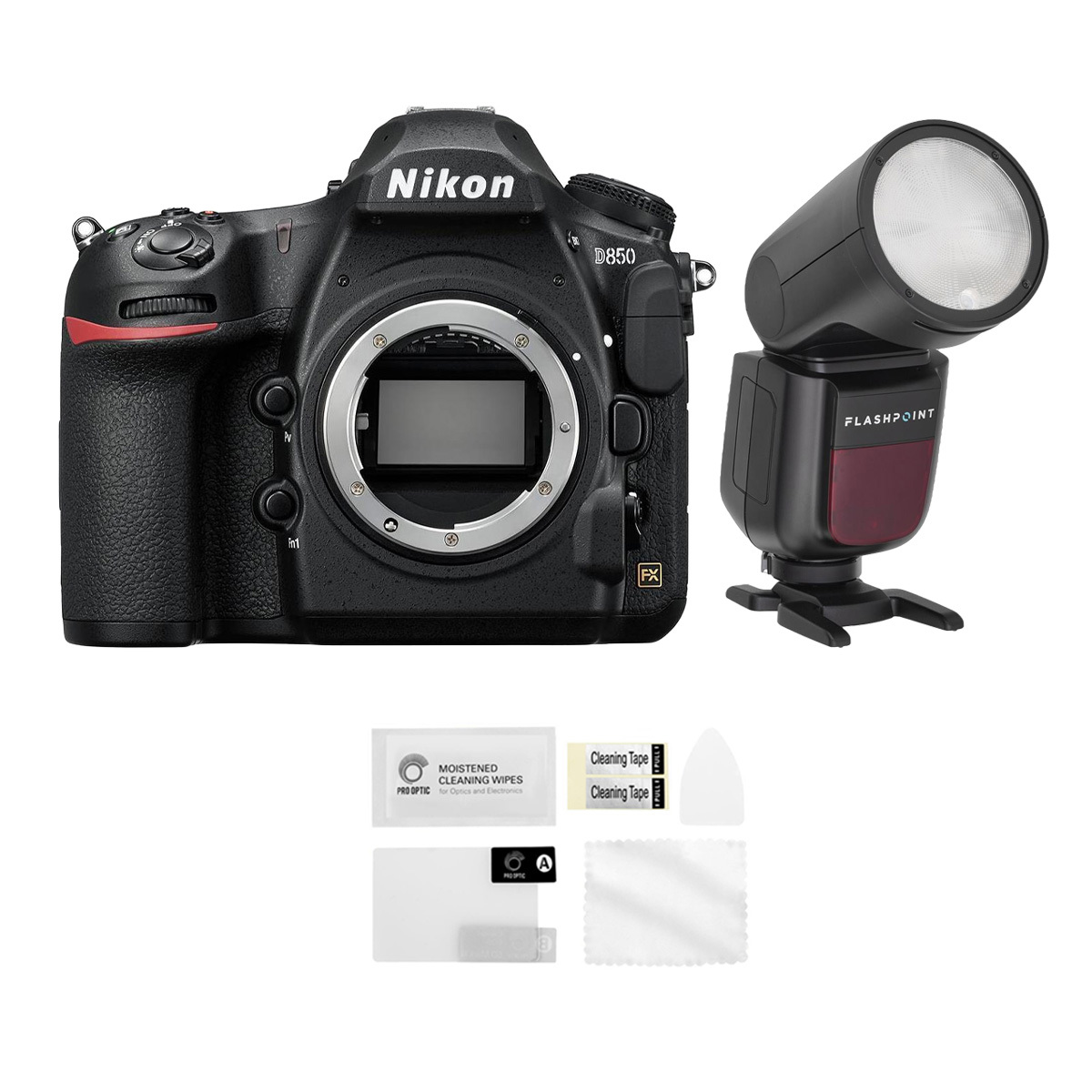 Nikon D850 DSLR Camera Body With FP Zoom Li-on X R2 TTL On-Camera Round Flash