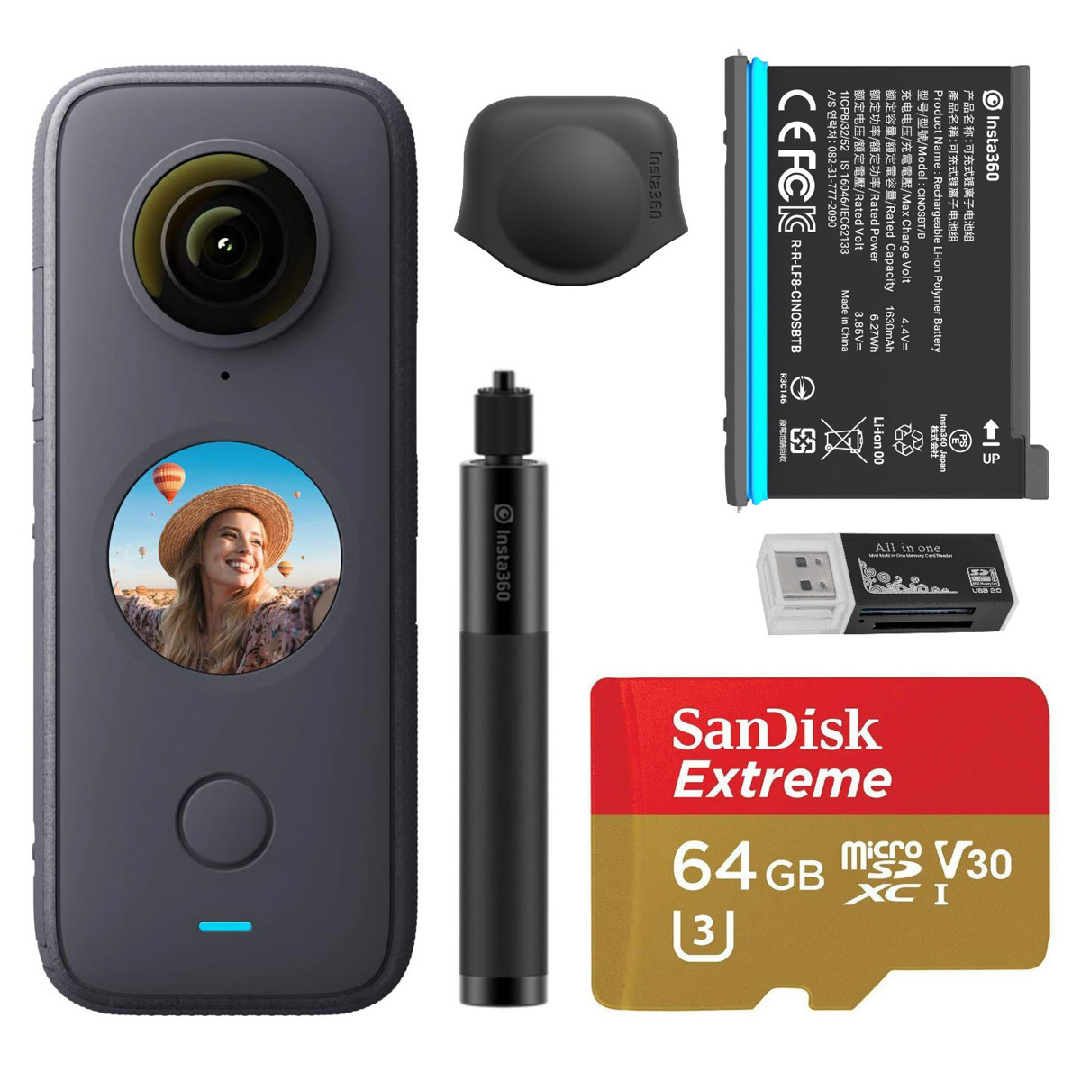 

Insta360 ONE X2 360 Pocket Camera with Battery, 64GB microSD Card & Accessories