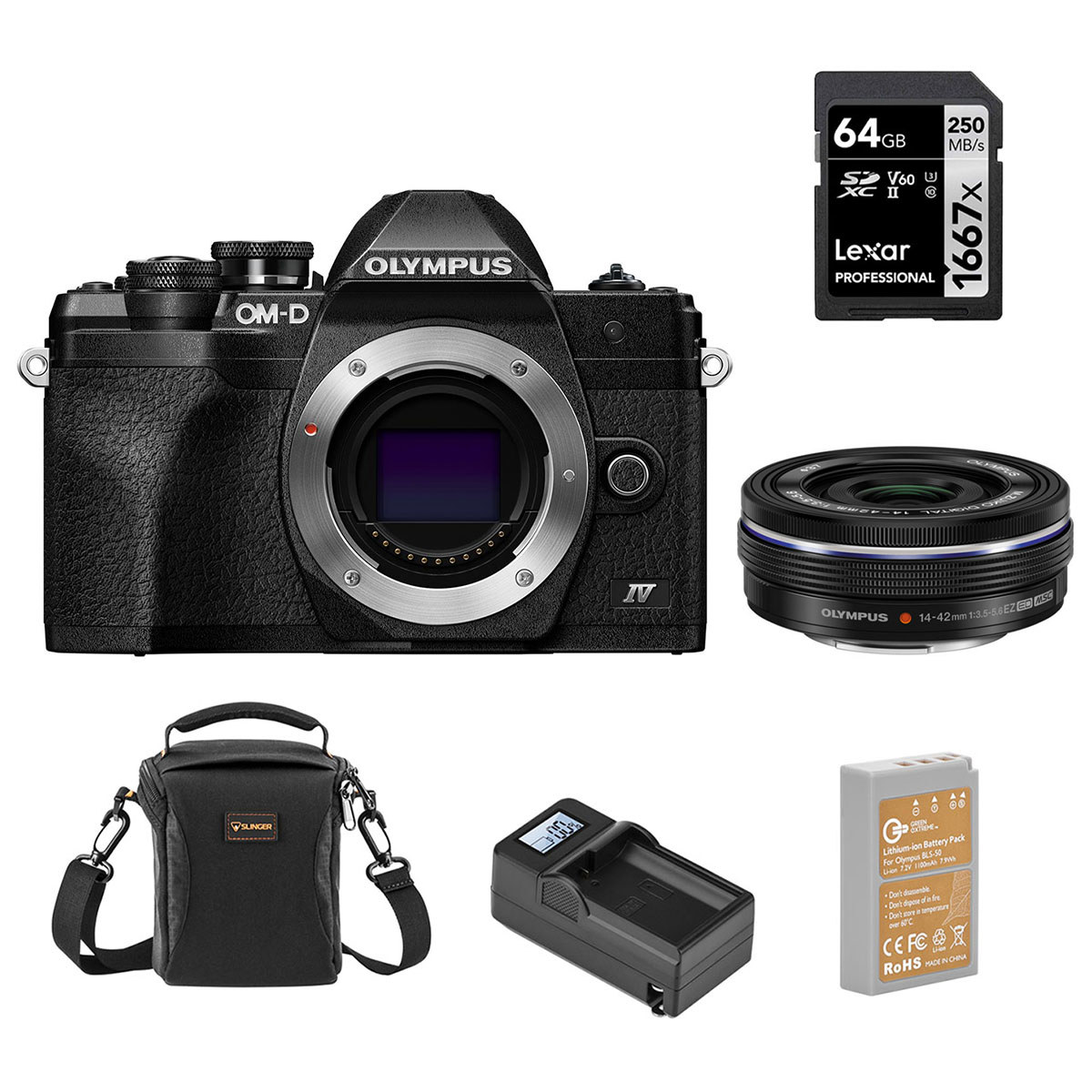 

Olympus OM-D E-M10 Mark IV Camera with 14-42mm EZ Lens, Black w/Accessories Kit