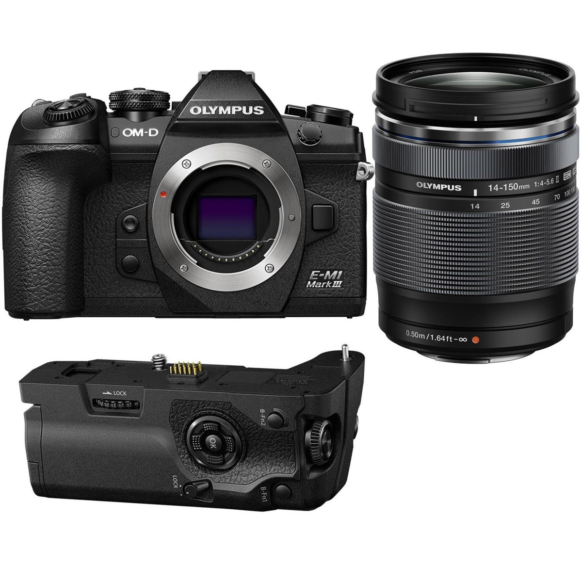 

Olympus OM-D EM1 Mark III Mirrorless Camera with 14-150mm Lens, Battery Grip