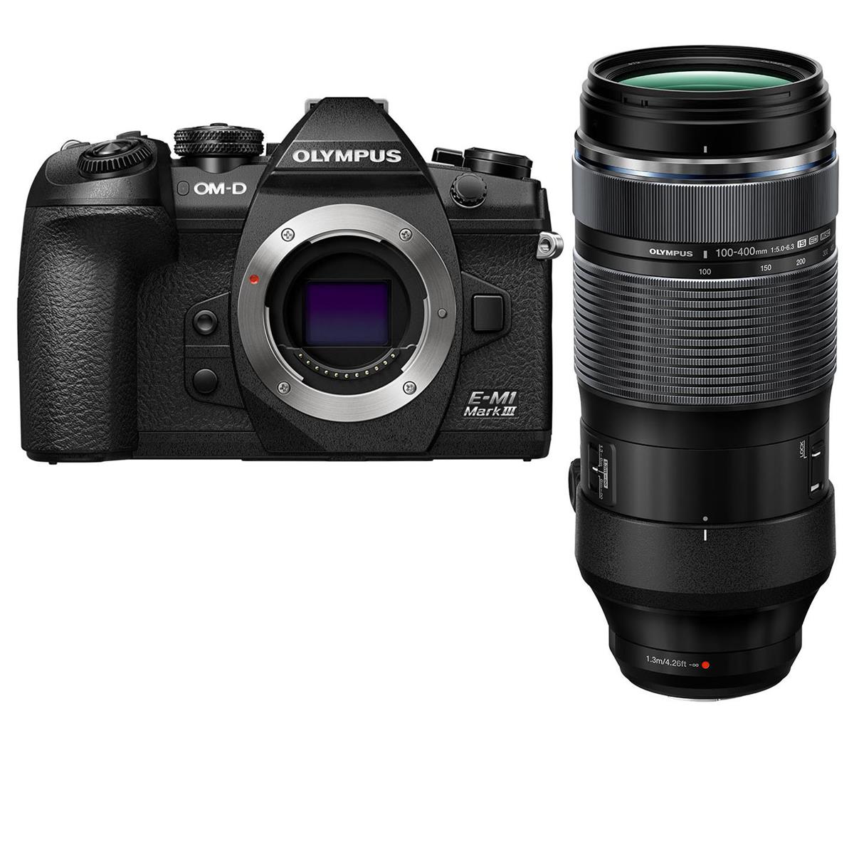 Image of Olympus OM-D E-M1 Mark III Mirrorless Camera Black with 100-400mm Lens