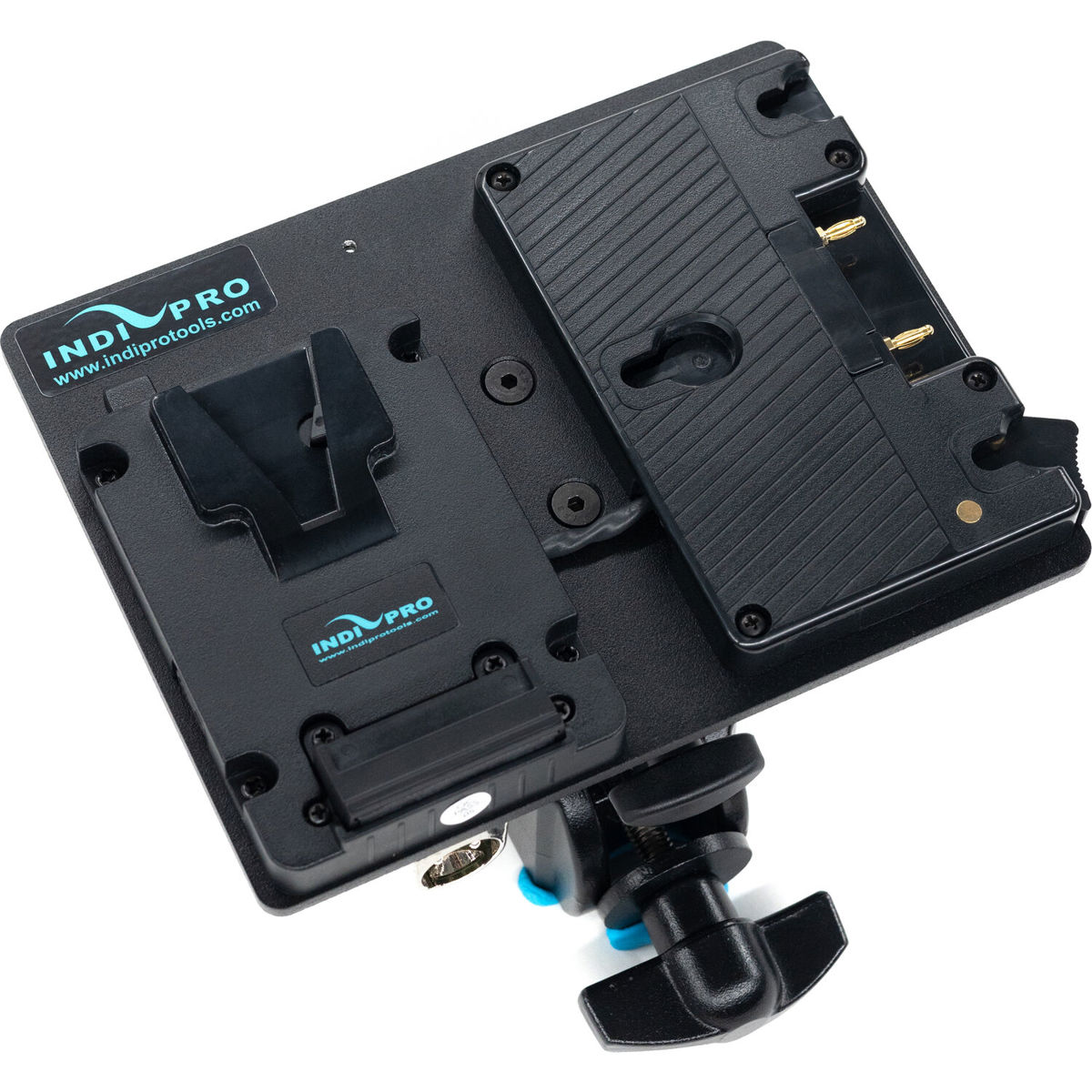 

IndiPRO Gold Mount & V-Mount Battery Adapter Plate w/3-Pin XLR to Locking Clamp