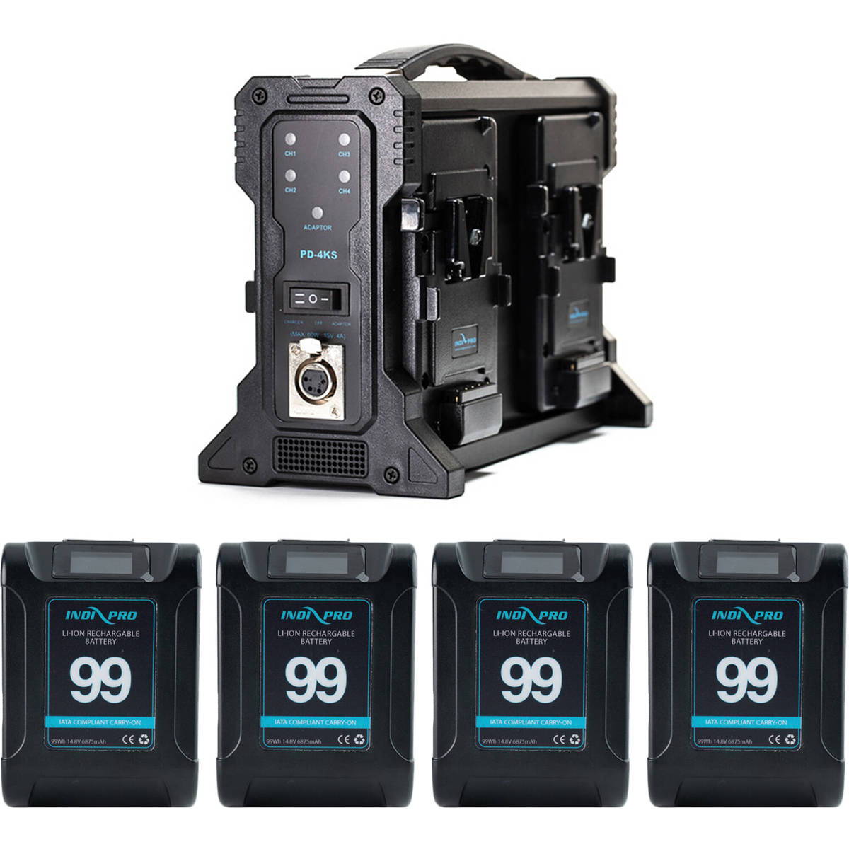 

IndiPRO 4x Micro Alpha 99Wh V-Mount Li-Ion Batteries & Charger Kit, Black