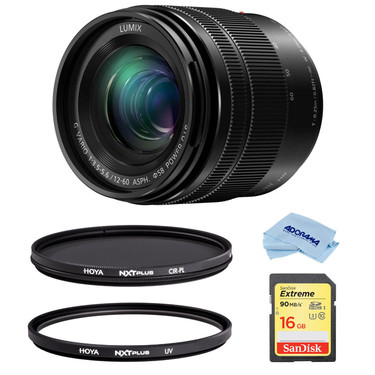 

Panasonic LUMIX G Vario 12-60mm f/3.5-5.6 Lens for MFT w/58mm UV+CPL Filter Kit