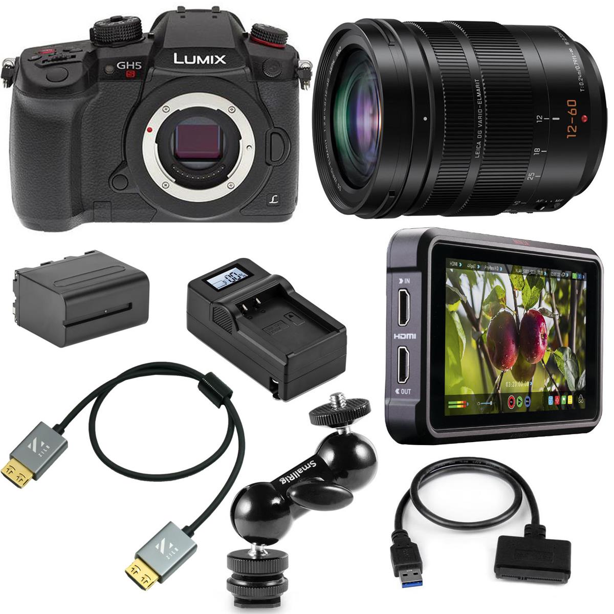 Panasonic Lumix DC-GH5s Mirrorless Camera w/12-60mm Lens, Atomos Ninja V 5", Acc