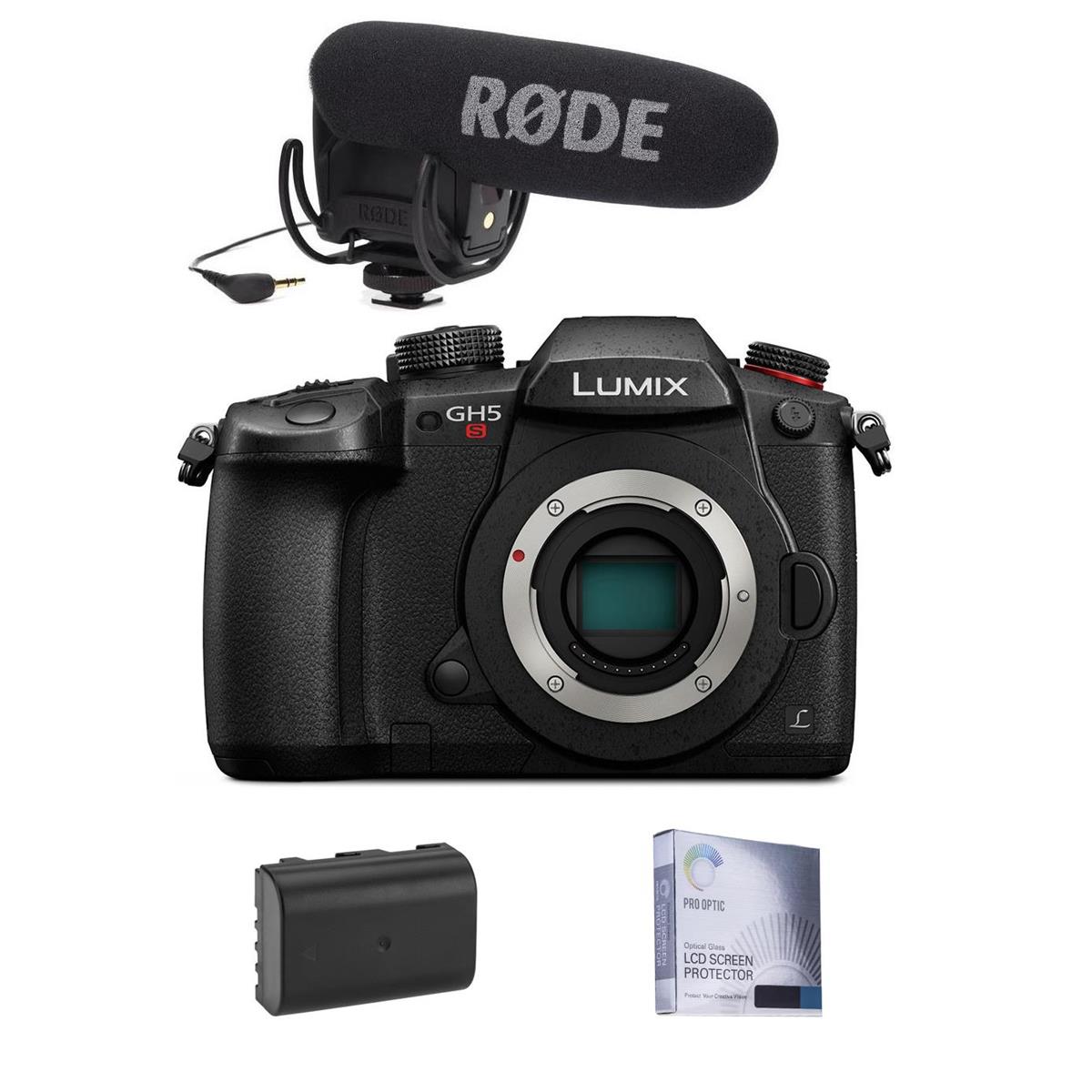 Panasonic Lumix DC-GH5s Mirrorless Body W/ RODE Pro On-Camera Microphone/Battery