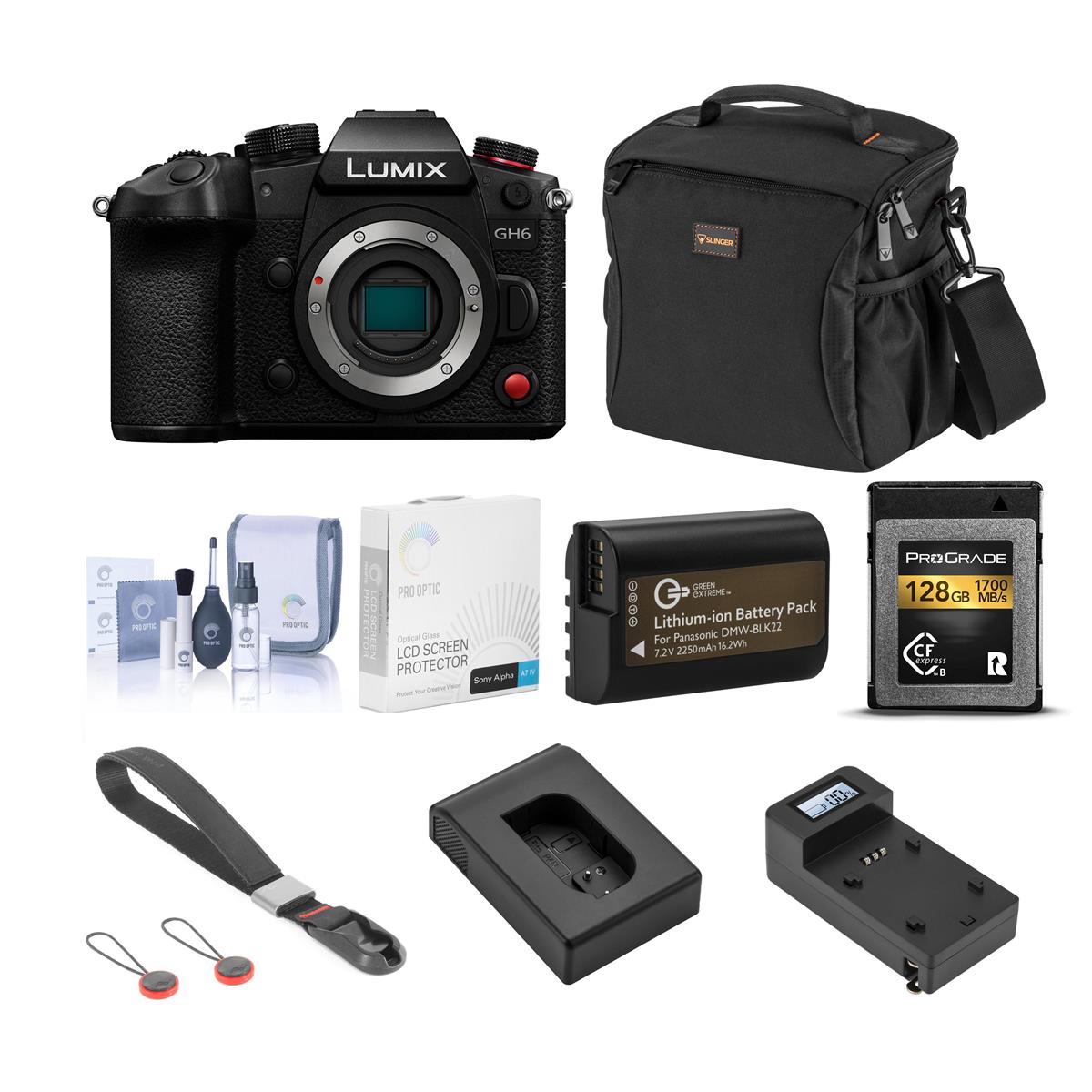 Panasonic Lumix GH6 Mirrorless Camera Body with Essential Accessories Kit