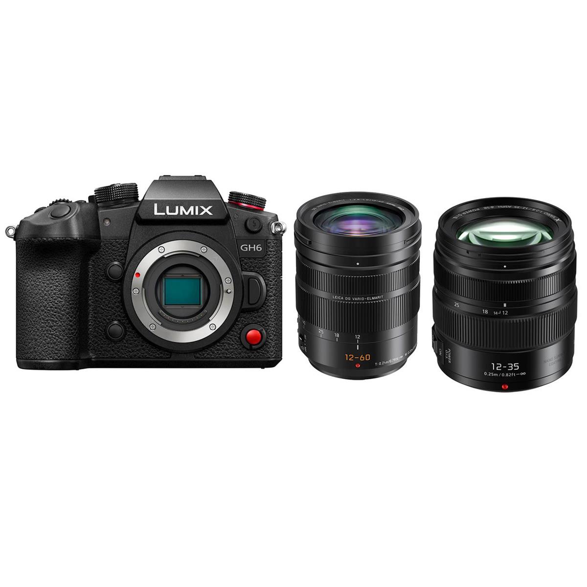 Image of Panasonic Lumix GH6 Mirrorless Camera with Leica DG 12-60mm &amp; 12-35mm Lens