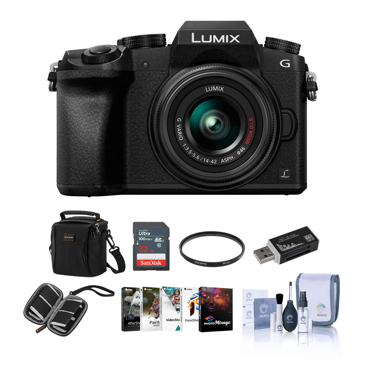 Panasonic Lumix DMC-G7 Mirrorless Camera with 14-42mm Lens Black w/Free Acc Bund -  DMC-G7KK A