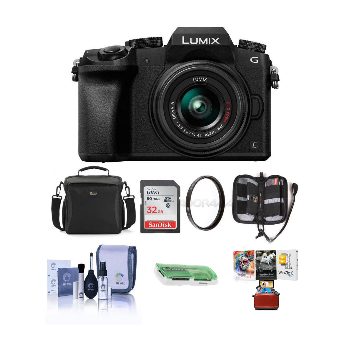 Panasonic Lumix DMC-G7 Mirrorless Camera with 14-42mm Lens Black w/Free Acc Bund