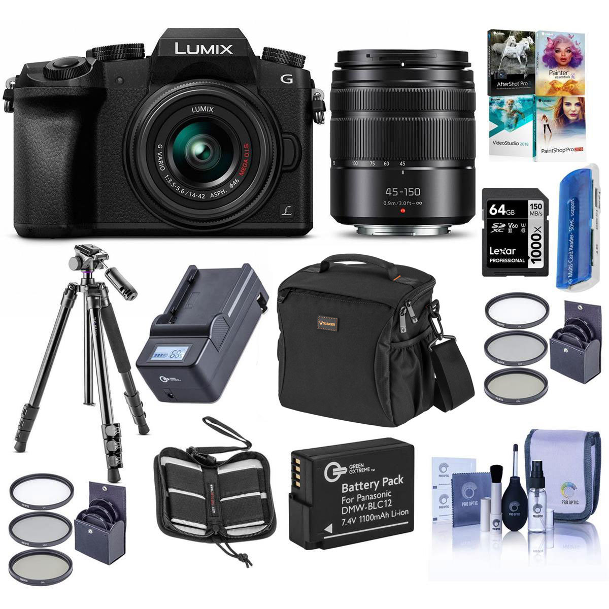 Panasonic DMC-G7 Mirrorless with 14-42mm & 45-50mm Lens, Black w/Premium Acc Kit