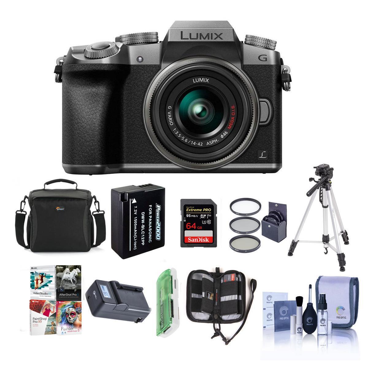 Panasonic Lumix DMCG7 Mirrorless Camera w/14-42mm Lens,Silver w/Premium Acc Bund