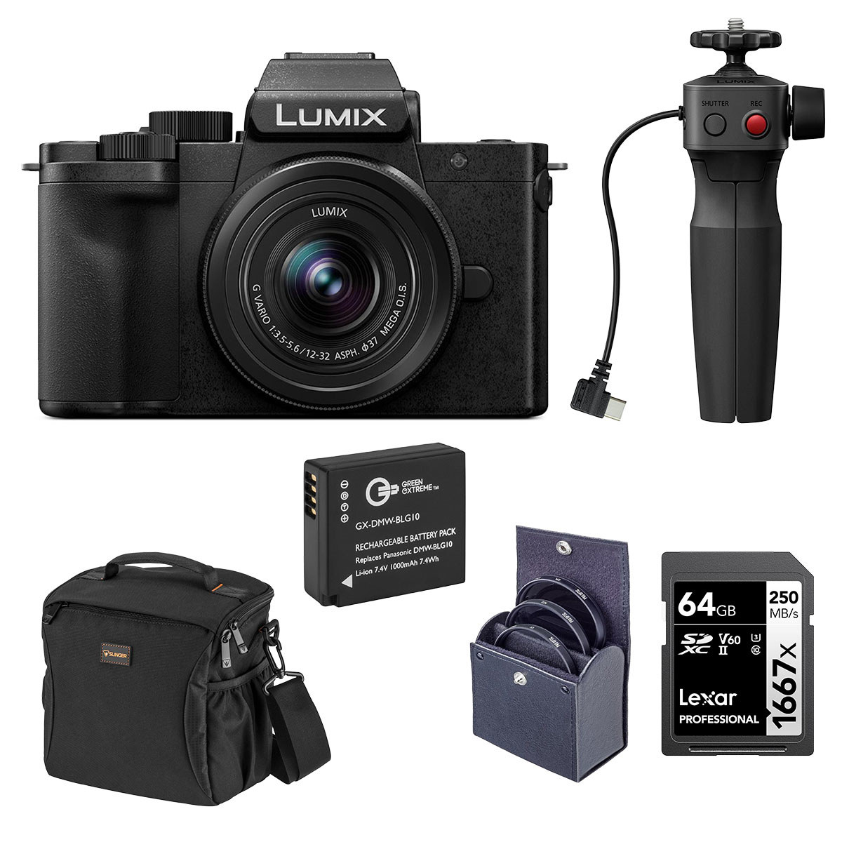 Image of Panasonic LUMIX DC-G100D Camera w/12-32mm Lens &amp; Tripod Grip with Essentials Kit
