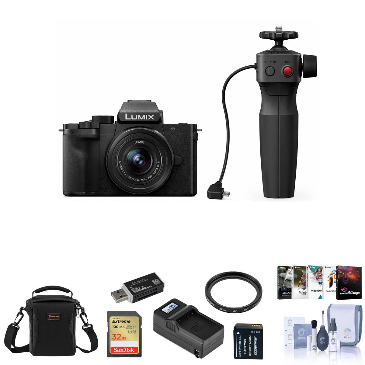Image of Panasonic Lumix DC-G100 Camera Black with 12-32mm Lens &amp; Tripod/Grip Free PC Kit