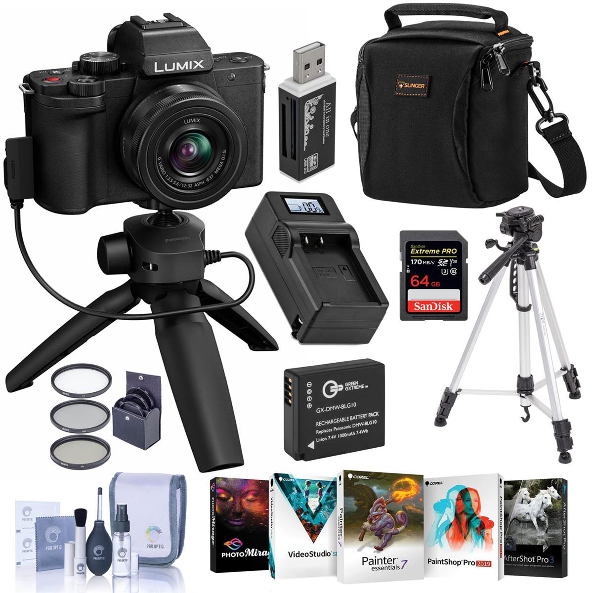 

Panasonic Lumix DC-G100 Camera Black w/12-32mm Lens, Tripod/Grip Essential Kit
