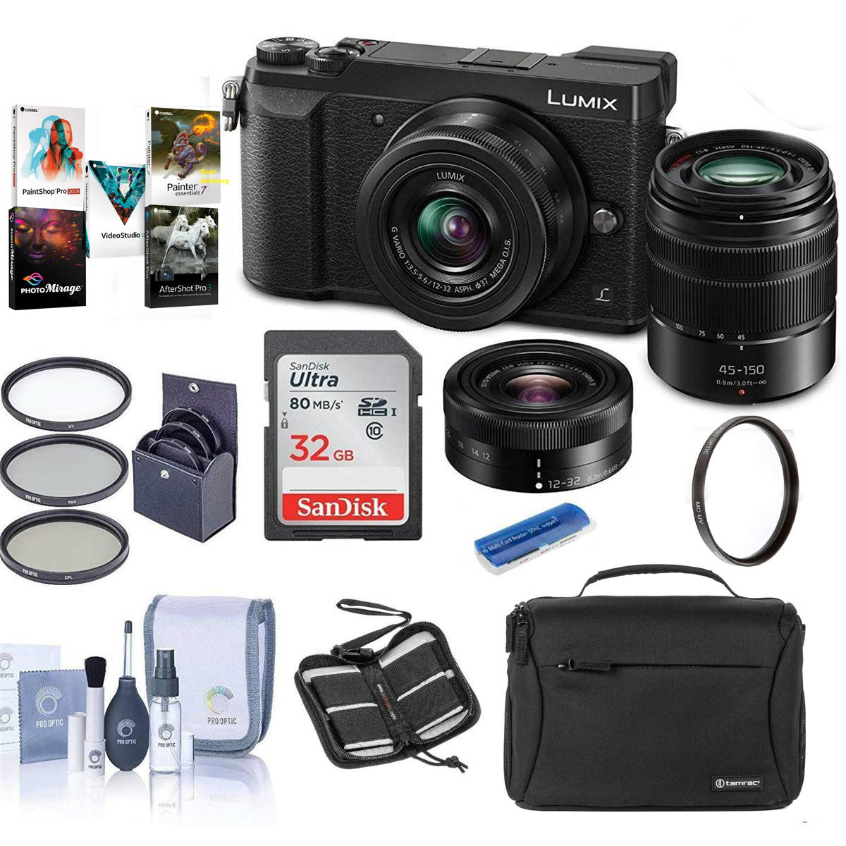 Image of Panasonic Lumix DMC-GX85 Mirrorless w/12-32mm &amp; 45-150mm Lenses W/Free Acc Kit