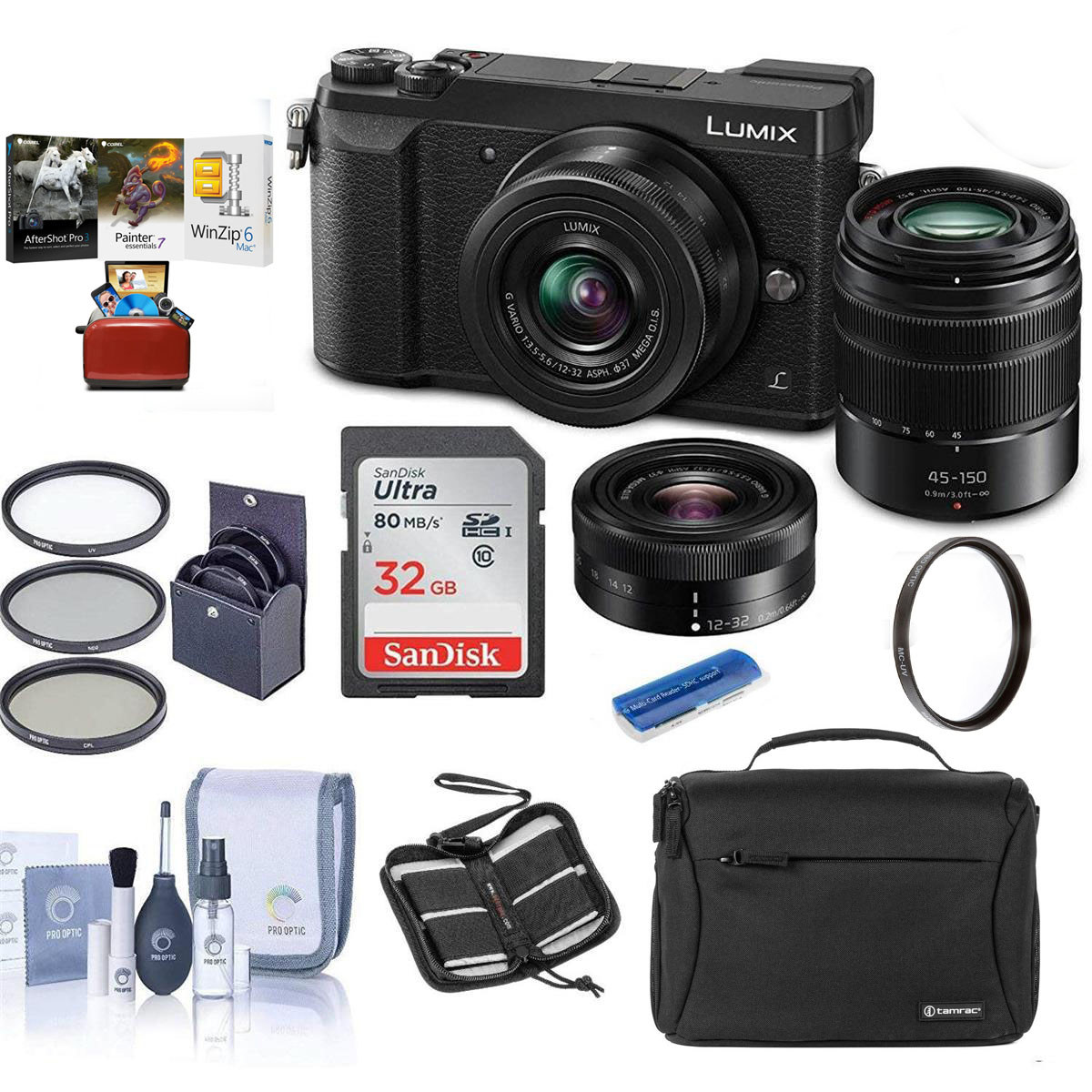 Panasonic Lumix DMC-GX85 Mirrorless w/12-32mm & 45-150mm Lenses W/Free Acc Kit