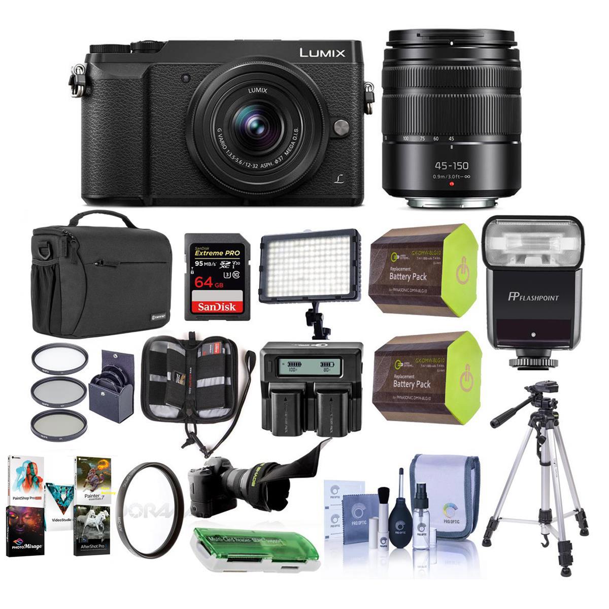 Image of Panasonic Lumix DMC-GX85 Mirrorless w/12-32mm &amp; 45-150mm Lenses W/Pro Acc Bundle