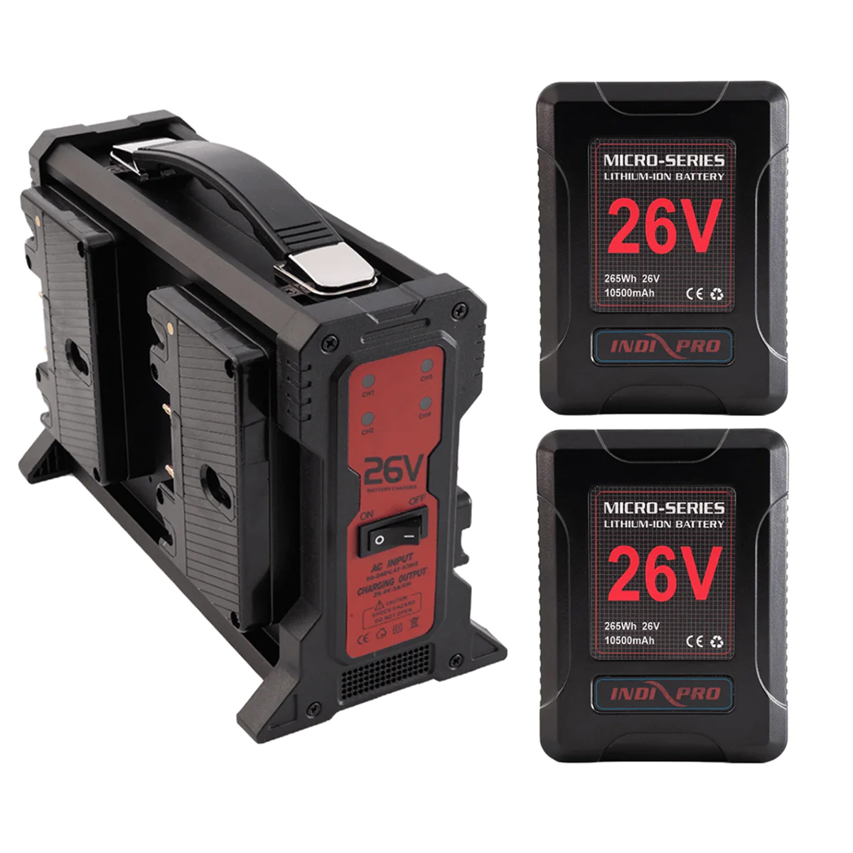 

IndiPRO Micro-Series 26V 265Wh Li-Ion Batteries and Quad Charger Kit Gold Mount