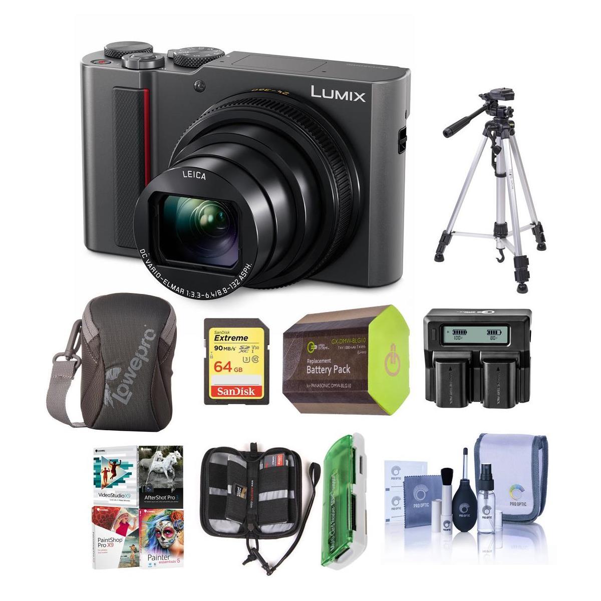 Panasonic Lumix DMC-ZS200 Digital Camera, Silver With Premium Accessory Bundle