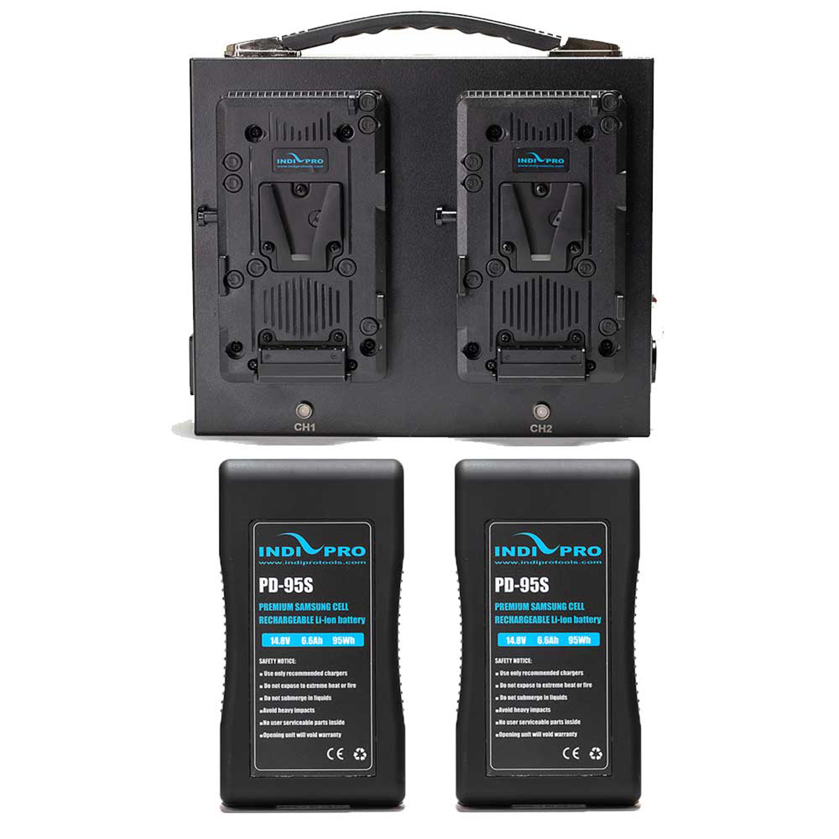 

IndiPRO 2x 95Wh V-Mount Li-Ion Battery and Dual Fusion V-Mount Charger Kit